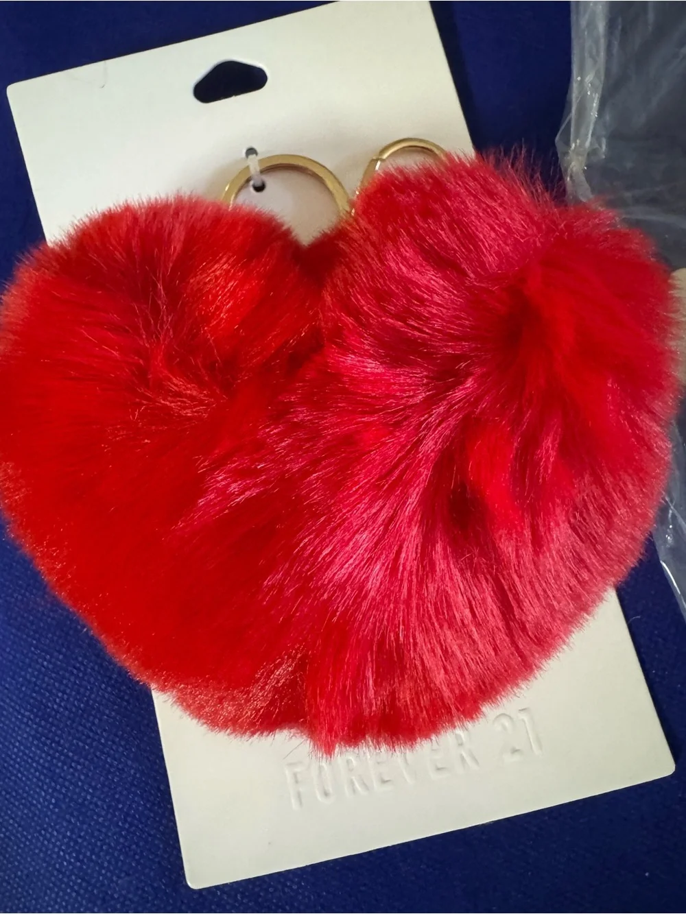 I ❤️ You Forever 21 Bright Red Heart shaped Fuzzy Pom Keychain Bag charm - NWT